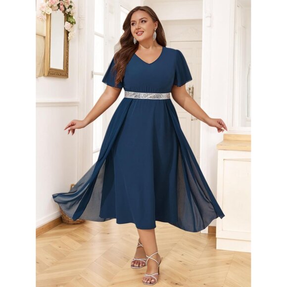 Women Plus Size Chiffon Formal Evening Gown with Sequins V-Neck 5X - Picture 9 of 9